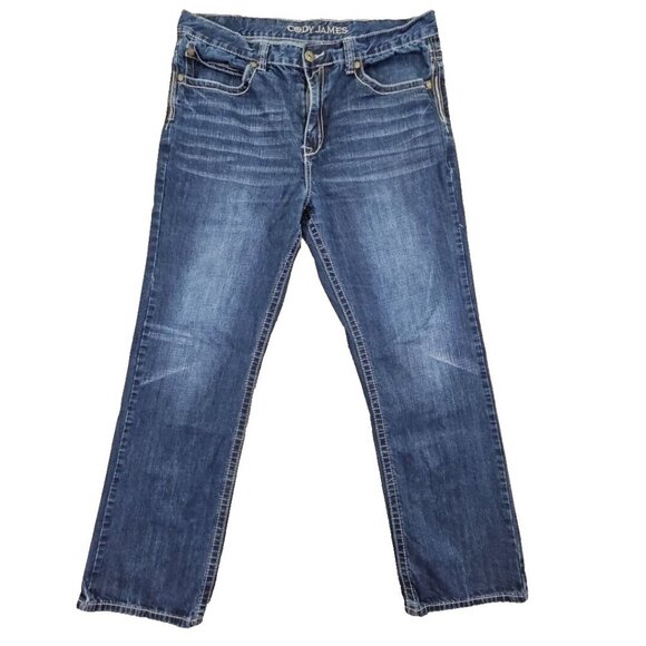 Cody James Jeans Men's 38W 34L Relaxed Blue Straight Leg Contrast Embroidery - Picture 1 of 15